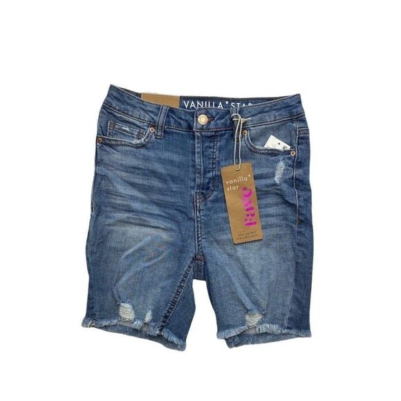 Vanilla Star Bermuda Jean Shorts 11 Juniors' Ripped Frayed Distressed Stretch - Picture 1 of 7